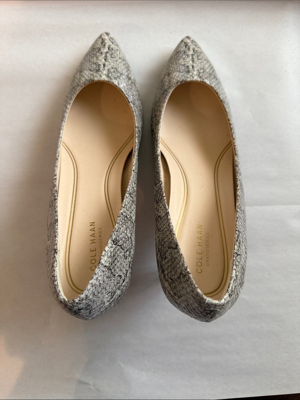 Cole Haan Gray Snake Skin Pointed-Toe Flats